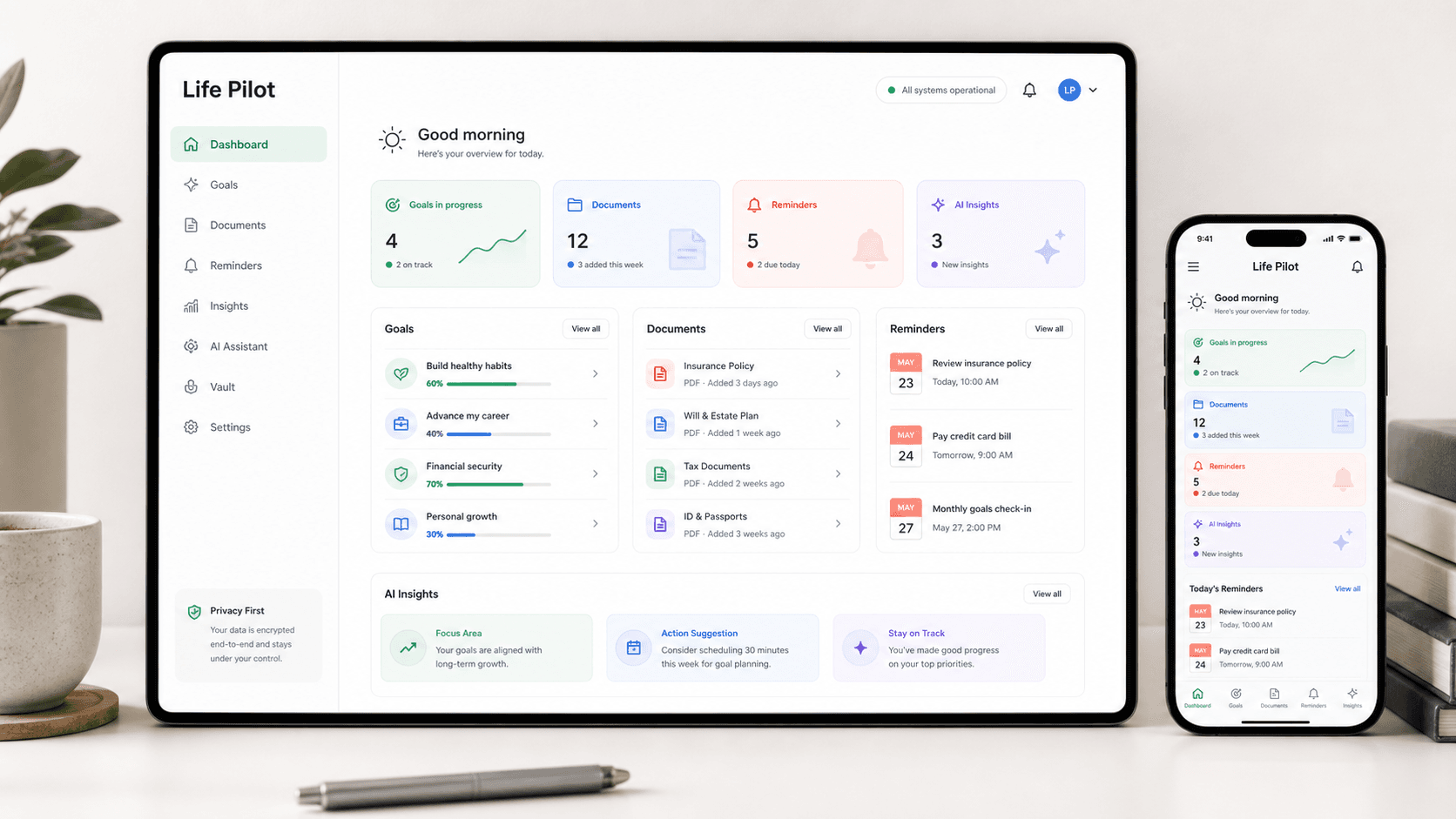 Life Pilot dashboard mockup